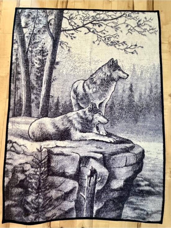 Vintage Other - Vintage Biederlack reversible acrylic wolf blanket